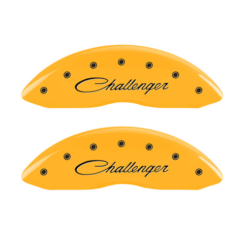 MGP 4 Caliper Covers Engraved Front & Rear Cursive/Challenger Yellow finish black ch - 12181SCLSYL
