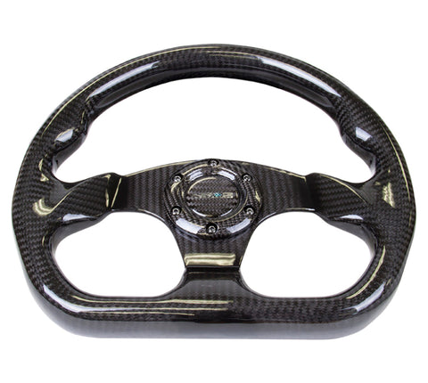 NRG Carbon Fiber Steering Wheel (320mm) Flat Bottom w/Shiny Black Carbon - ST-009CF/BK