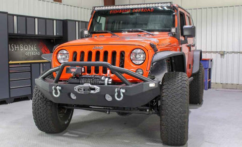 Fishbone Offroad 07-18 Jeep Wrangler JK Full Width Front Winch Bumper - Black Powdercoat - FB22068