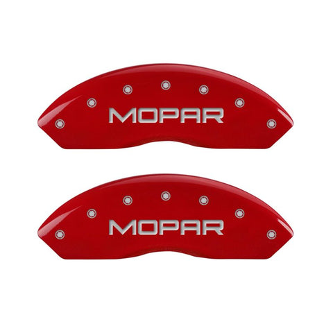 MGP Set of 4 Caliper Covers, Engraved Front and Rear: Red Powder Coat Finish, Silver Characters. - 41111SMGPRD