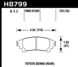 Hawk 14-16 Toyota Highlander Performance Ceramic Street Rear Brake Pads - HB799Z.597