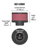 K&N 3/4 inch ID 2 inch OD 1.5 inch H Clamp On Crankcase Vent Filter - 62-1360