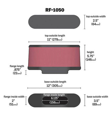 K&N Universal Air Filter Carbon Fiber Top 12in Flange ID x .875in Flange Length x 5.75in Height - RF-1050