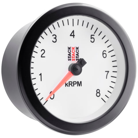 Autometer Stack Sport 88mm 0-8K RPM Tachometer - White - ST100-08W
