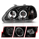 ANZO 1996-1998 Honda Civic Projector Headlights w/ Halo Black - 121068