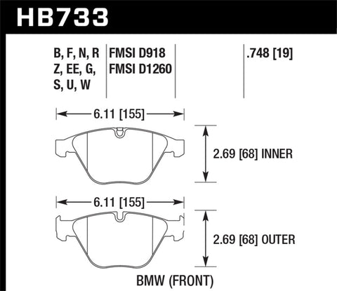 Hawk 11-13 BMW Z4 sDrive35is HPS 5.0 Street Front Brake Pads - HB733B.748