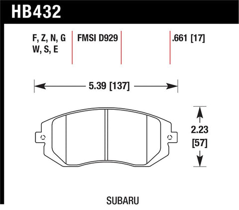Hawk 03-05 WRX / 08 WRX D929 Performance Ceramic Street Front Brake Pads - HB432Z.661