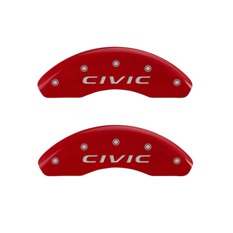 MGP 4 Caliper Covers Engraved Front 2016/CIVIC Engraved Rear 2016/CIVIC Red finish silver ch - 20218SCVCRD