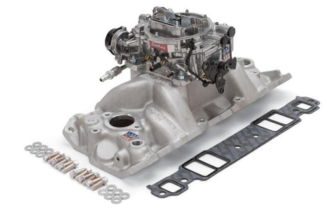 Edelbrock Manifold And Carb Kit Performer RPM Small Block Chevrolet Vortec Natural Finish - 2028