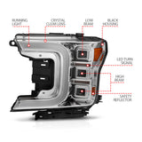 ANZO 18-20 Ford F-150 Full Led Projector Light Bar Style Headlights - Chrome Amber - 111521