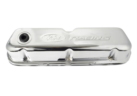 Ford Racing Embosses Logo Stamped Steel Valve Cover Chrome - 302-070
