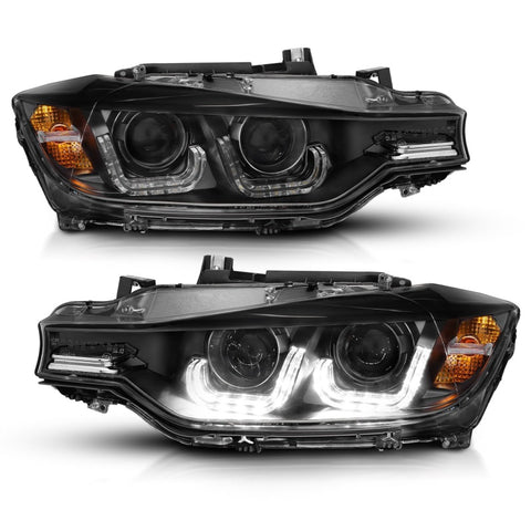 ANZO 2012-2015 BMW 3 Series Projector Headlights w/ U-Bar Black - 121504