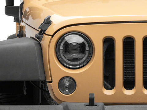 Raxiom 07-08 Jeep Wrangler JK Hi Output LED Headlights/Angel Eye DRL- Black Housing- Clear Lens - J211420