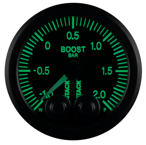 Autometer Stack 52mm -1 to +2 Bar (Incl T-Fitting) Pro-Control Boost Pressure Gauge - Black - ST3511