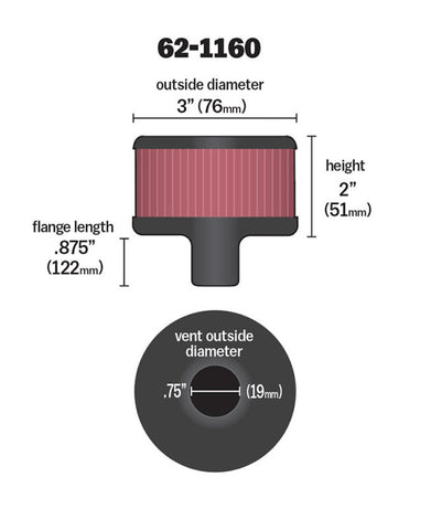 K&N Filter 3/4in Vent 3in Diameter 2in Height - 62-1160