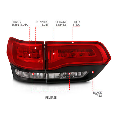 ANZO 2014-2016 Jeep Grand Cherokee LED Taillights Red/Clear - 311268