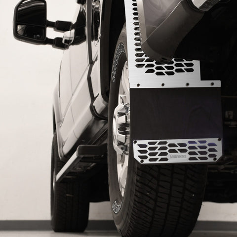 Putco 17-20 Ford SuperDuty - Set of 2 (Excl Dually Rear) Mud Skins - Brushed SS w/ Hex Shield - 78130