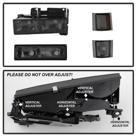 xTune Chevy Suburban 94-98 Headlights w/ Corner & Parking Lights 8pcs Smoked HD-JH-CCK88-AM-SM-SET - 5072238