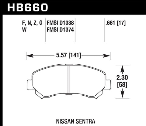 Hawk 09-10 Nissan Maxima / 08-10 Rogue / 07-09 Sentra SE-R / 10  Sentra SE-R M/T HPS Street Front Br - HB660F.661