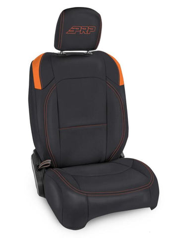 PRP Jeep Wrangler JL Front Seat Covers Jeep Gladiator JT- with Molle Back (Pair) - Black/Orange - B040-07