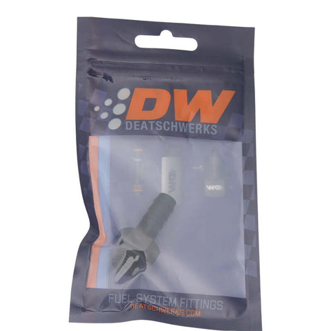 DeatschWerks 6AN ORB Male to 3/8in Male Triple Barb Fitting (Incl O-Ring) - Anodized Matte Black - 6-02-0501-B