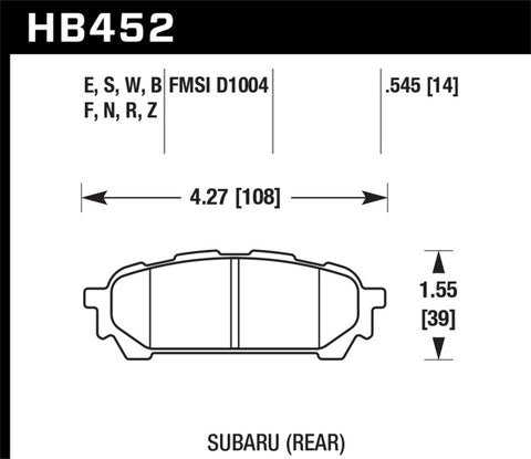 Hawk 05-06 Saab 9-2X / 06-07 Subaru Impreza 2.5i / 04-05 Impreza WRX Blue 9012 Race Rear Brake Pads - HB452E.545