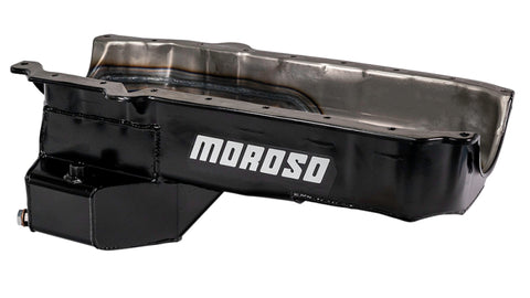 Moroso 86-Up Chevrolet SBC (w/Passenger Side Dipstick) Wet Sump 5.5qt 7.5in Steel Oil Pan - Black - 20185