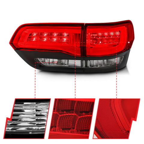 ANZO 2014-2016 Jeep Grand Cherokee LED Taillights Red/Clear - 311268
