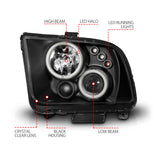 ANZO 2005-2009 Ford Mustang Projector Headlights w/ Halo Black - 121166