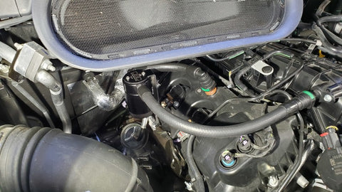 J&L 15-22 Ford Transit 150/250/350 3.5L EcoBoost Passenger Side Oil Separator 3.0 - Black Anodiz - 3025P-B