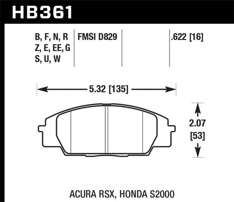 Hawk 02-06 Acura RSX / 06-11 Honda Si / 00-09 S2000 HT-10 Race Front Brake Pads - HB361S.622
