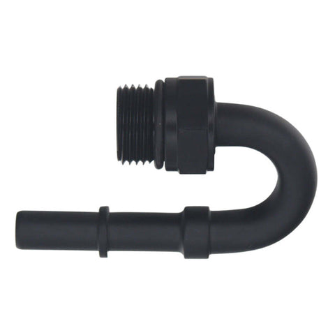 DeatschWerks 8AN ORB Male to 3/8in Male EFI Quick Connect Adapter 180-Degree - Anodized Matte Black - 6-02-0116-B