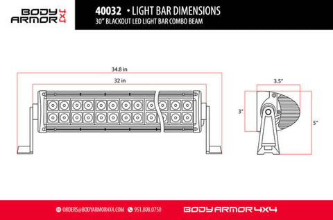 Body Armor 4x4 20in Blackout LED Light Bar Combo Beam with Wiring Harness - 40022