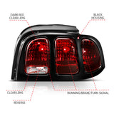 ANZO 1994-1998 Ford Mustang Taillight Dark Red Lens (OE Style) - 321350