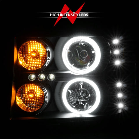 ANZO 2007-2013 GMC Sierra 1500 Projector Headlights w/ Halo Black - 111125