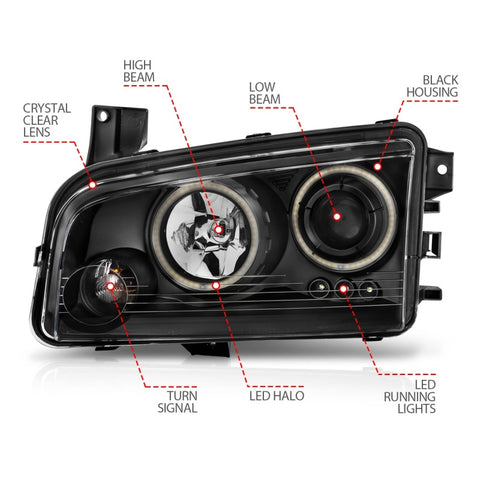 ANZO 2006-2010 Dodge Charger Projector Headlights w/ Halo Chrome (CCFL) - 121218