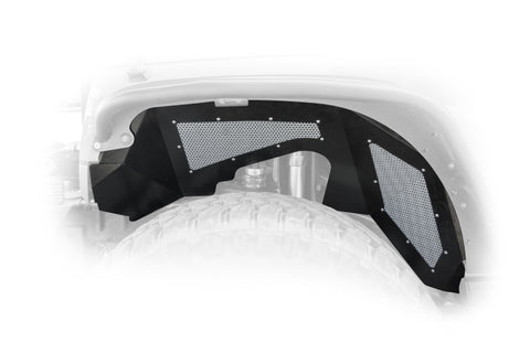 DV8 Offroad 07-17 Jeep Wrangler JK Front Aluminum 1 Piece Inner Fender - Black (2/4 Door) - INFEND-02FB