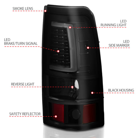 ANZO 1999-2002 Chevy Silverado 1500 LED Taillights Plank Style Black w/Smoke Lens - 311331