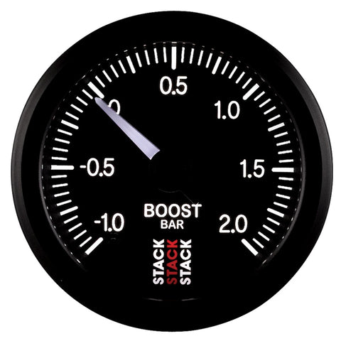 Autometer Stack 52mm -1 to +2 Bar (Incl T-Fitting) Pro Stepper Motor Boost Pressure Gauge - Black - ST3311
