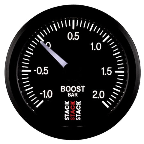 Autometer Stack 52mm -1 to +2 Bar (Incl T-Fitting) Pro Stepper Motor Boost Pressure Gauge - Black - ST3311