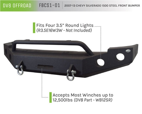 DV8 Offroad 07-13 Chevrolet Silverado 1500 Front Bumper - Black Powdercoat - FBCS1-01
