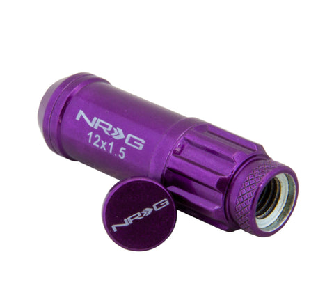 NRG 700 Series M12 X 1.5 Steel Lug Nut w/Dust Cap Cover Set 21 Pc w/Locks & Lock Socket - Purple - LN-LS700PP-21
