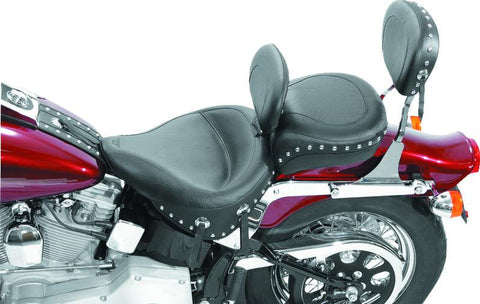 Mustang 00-15 Harley Softail Std Rear Tire Wide Touring Solo Seat w/Driver Backrest w/Studs - Black - 79485