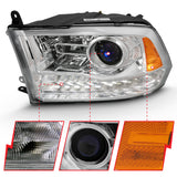 ANZO 2009-2018 Dodge Ram 1500 Projector Plank Style Switchback H.L Halo Chrome Amber (OE Style) - 111440