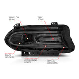 ANZO 2015-2018 Dodge Charger Projector Headlights Plank Style Black - 121559