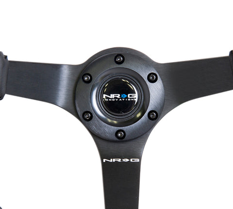 NRG Reinforced Steering Wheel (350mm / 3in. Deep) Bk Leather w/Bk BBall Stitch (Odi Bakchis Edition) - RST-036MB-R