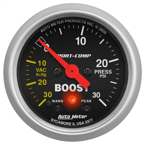 Autometer Sport-Comp 52mm 30 PSI Electronic Peak Memory/Warning Boost Gauge - 3377