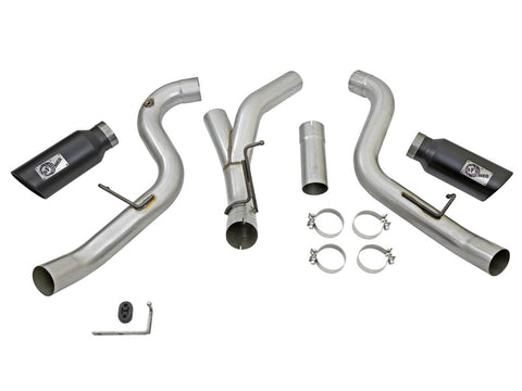aFe LARGE Bore HD 4in Dual DPF-Back SS Exhaust w/Black Tip 16-17 GM Diesel Truck V8-6.6L (td) LML - 49-44080-B