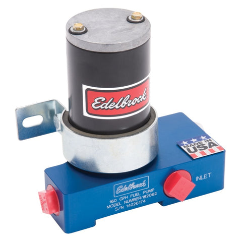 Edelbrock Fuel Pump Electric Quiet-Flo Carbureted 160GPH 1/2In In 1/2In Out 160 GPH Blue - 182062
