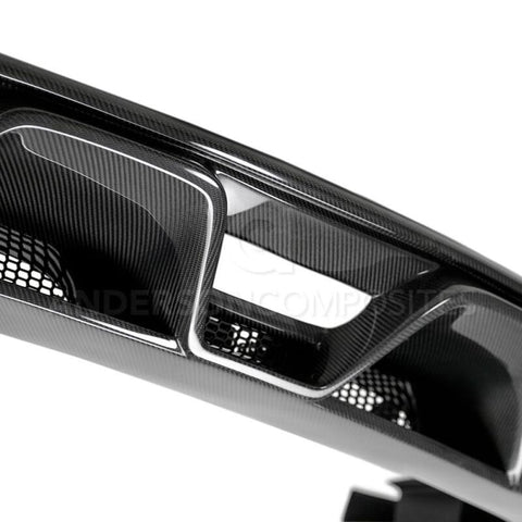 Anderson Composites 15-16 Ford Mustang R-Style Carbon Fiber Rear Valance (for Quad Tip Exhaust) - AC-RL15FDMU-GR